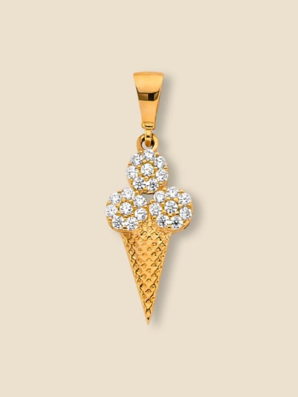 14k Solid Gold Ice Cream Cone Charm Pendant CZ By Tehrani Jewelry